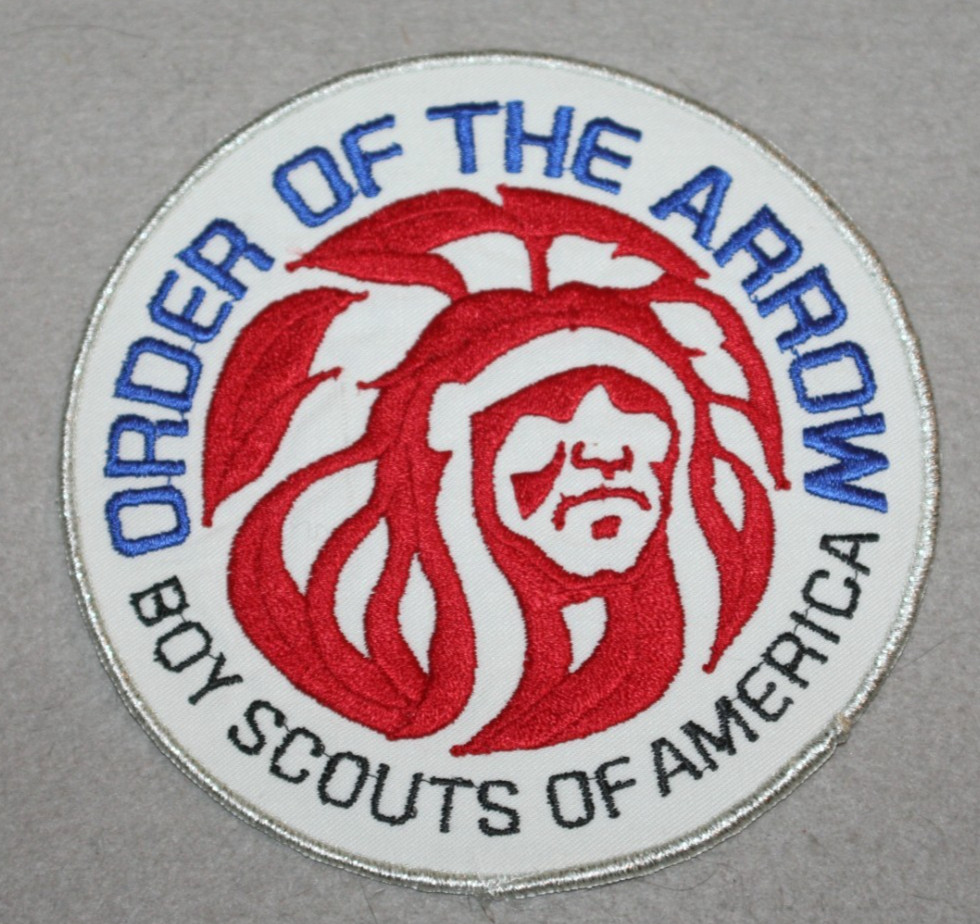 OA ORDER OF THE ARROW MGM INDIAN BACK PATCH 6 INCH ROUND SILVER MYLAR BORDER