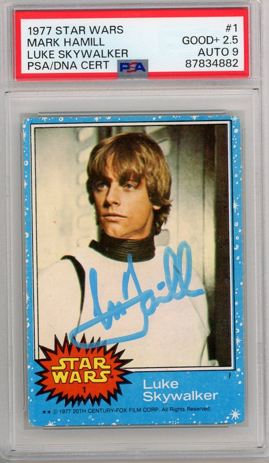 Mark Hamill 1977 Topps Star Wars #1 Rookie Autograph PSA 2.5 Auto 9 Luke