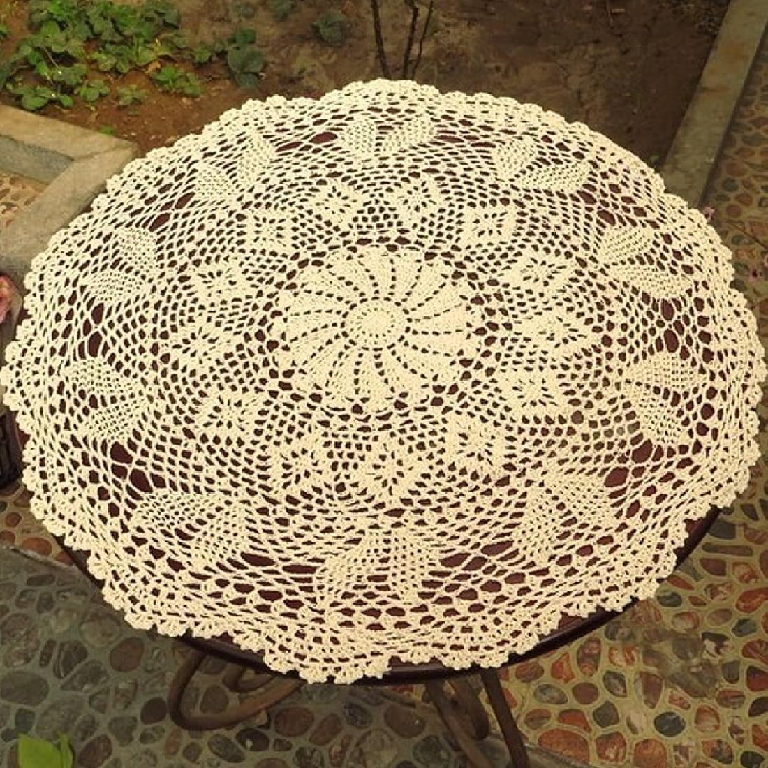 22″-24″ Vintage Hand Crochet Lace Doily Round Table Topper Mat Flower Tablecloth