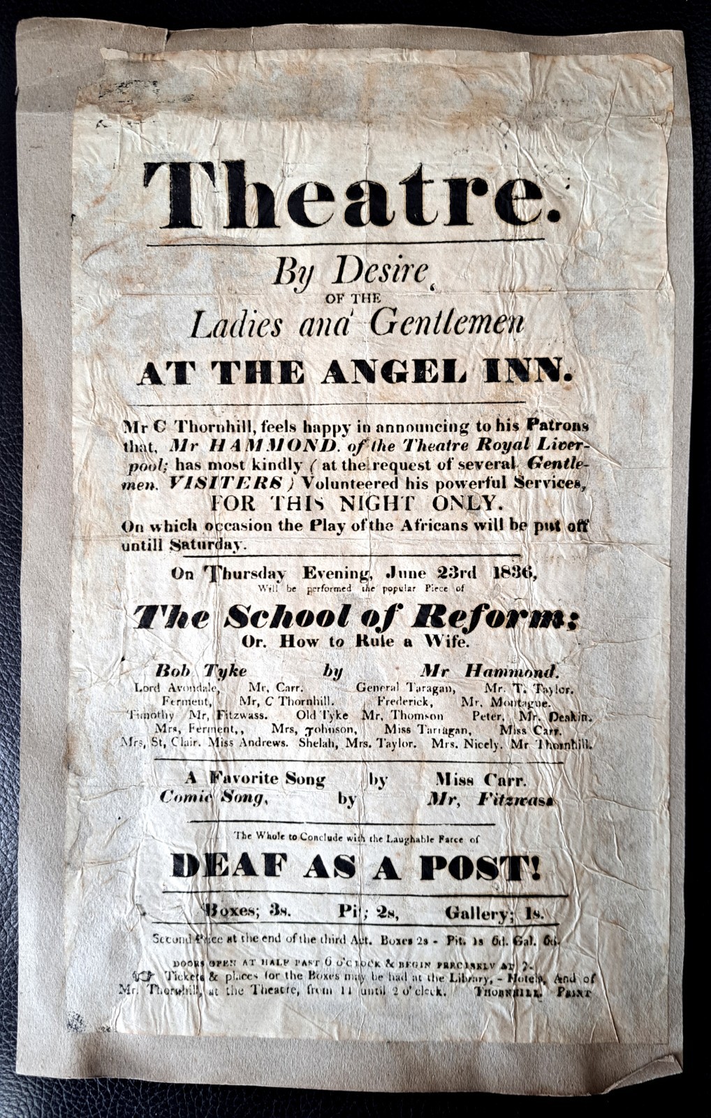 1836 / 1826 Liverpool Angel Inn & Manchester Theatre Royal theatre programmes