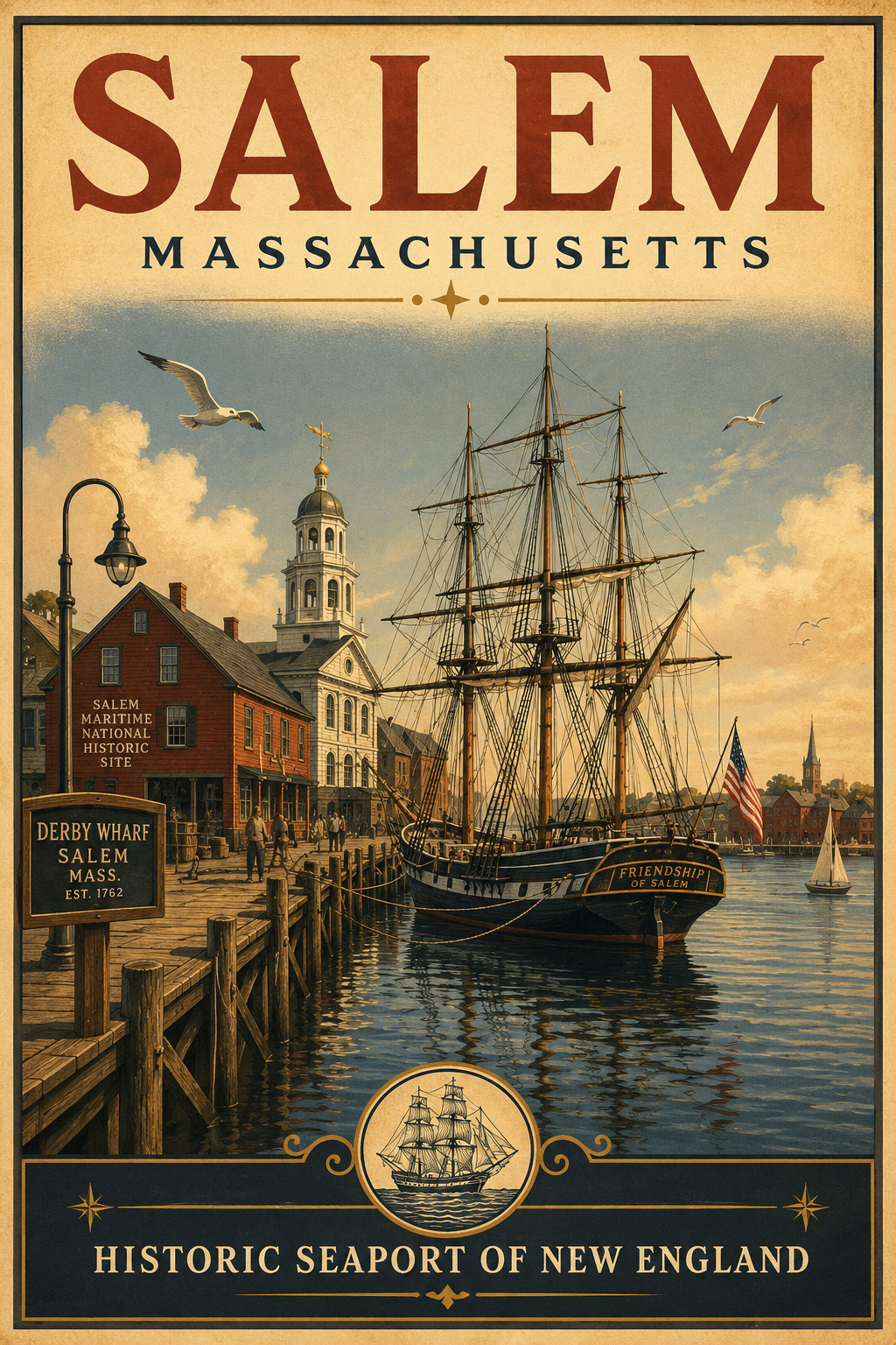 SALEM MASSACHUSETTS NEW ENGLAND TRAVEL POSTER *2X3 FRIDGE MAGNET* SOUVENIR GIFT
