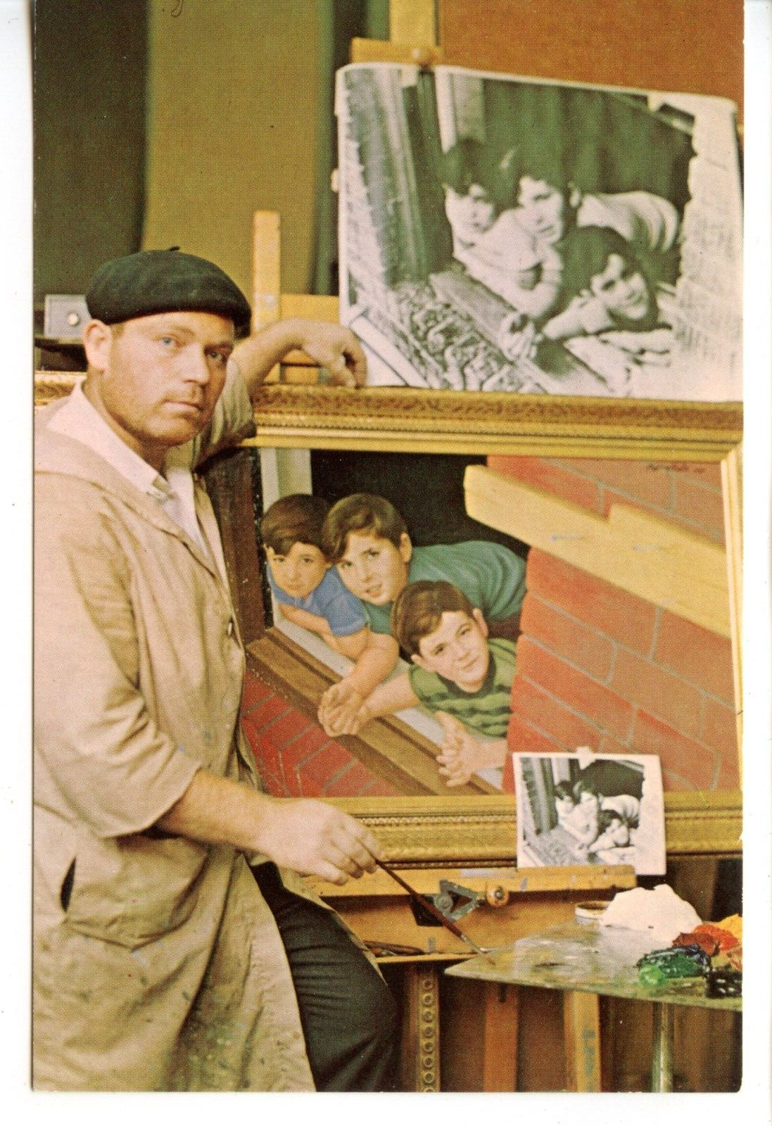Famous Artist Morris Katz at Work Painting Old Master Style-Vintage Postcard