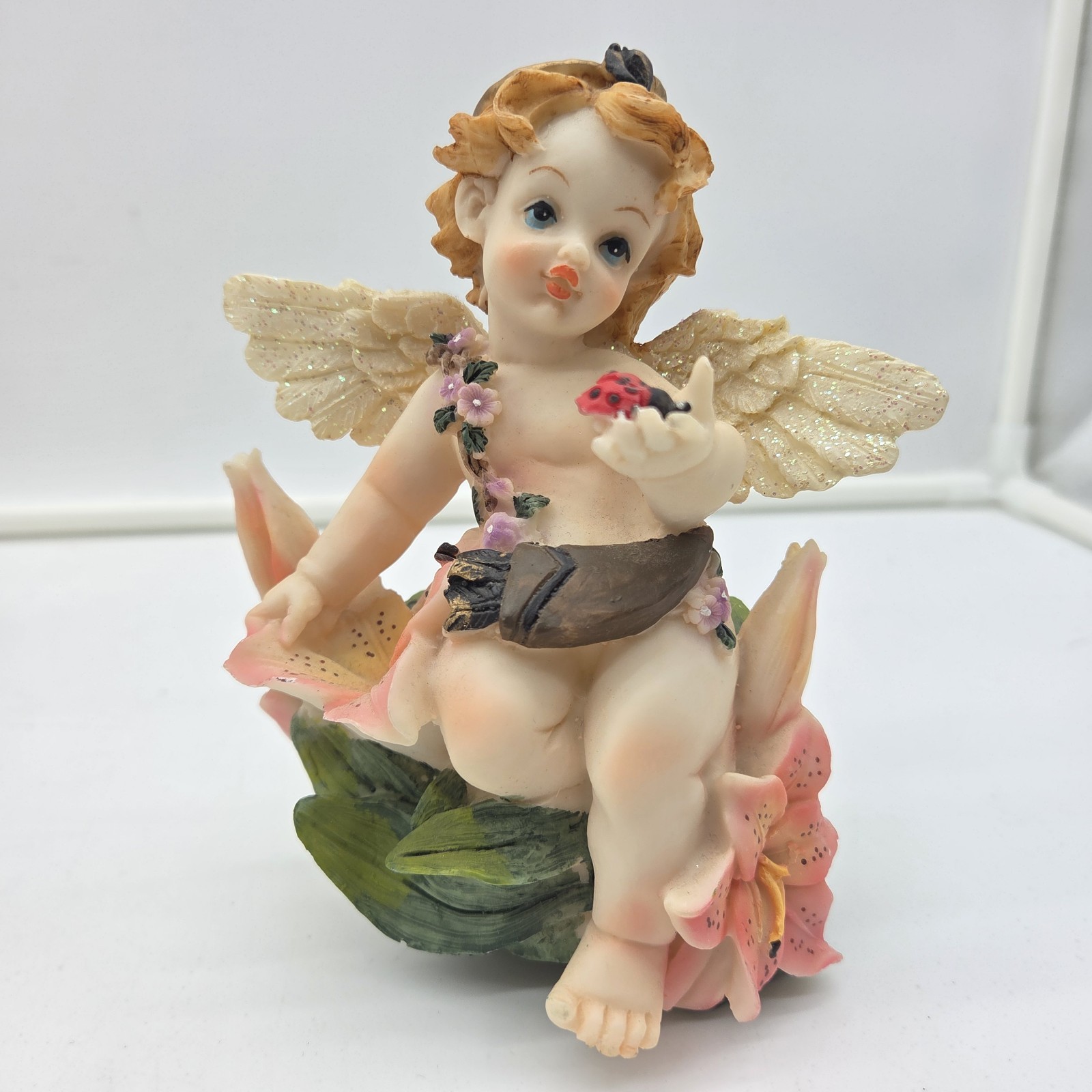 Vintage Resin Fairy Cherub Figurine Set 8” Angel Glitter Wings – Item S-01333