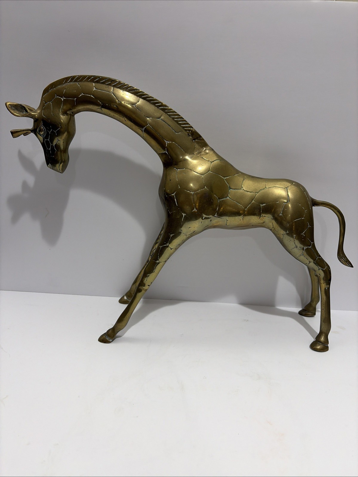 Vintage Large Brass Giraffe Statue Mid Century Modern 21 Inch Sculpture MCM