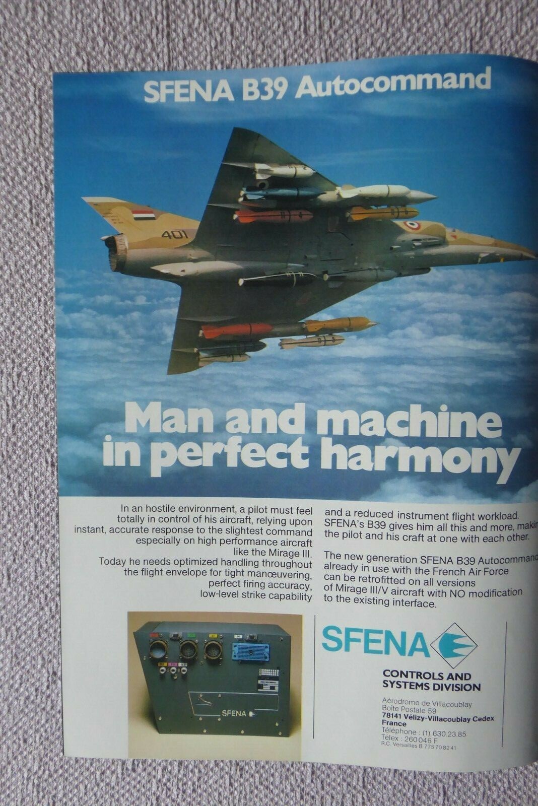 6/1983 PUB SFENA B39 AUTO COMMAND MIRAGE 5D 401 LYBIA ORIGINAL AD