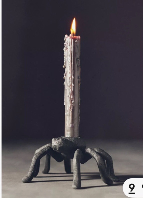 NEW SET Of 2 Anthropologie Black SPIDER HEAVYWEIGHT Metal TAPER Candle Holder