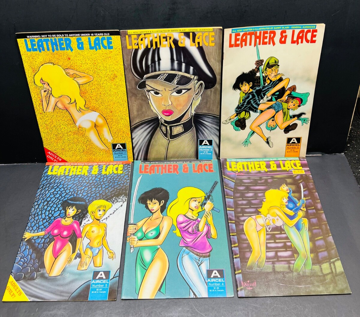 leather & lace set of 6 aircel comics #1,4,5,5,6,&7 adult & general audience