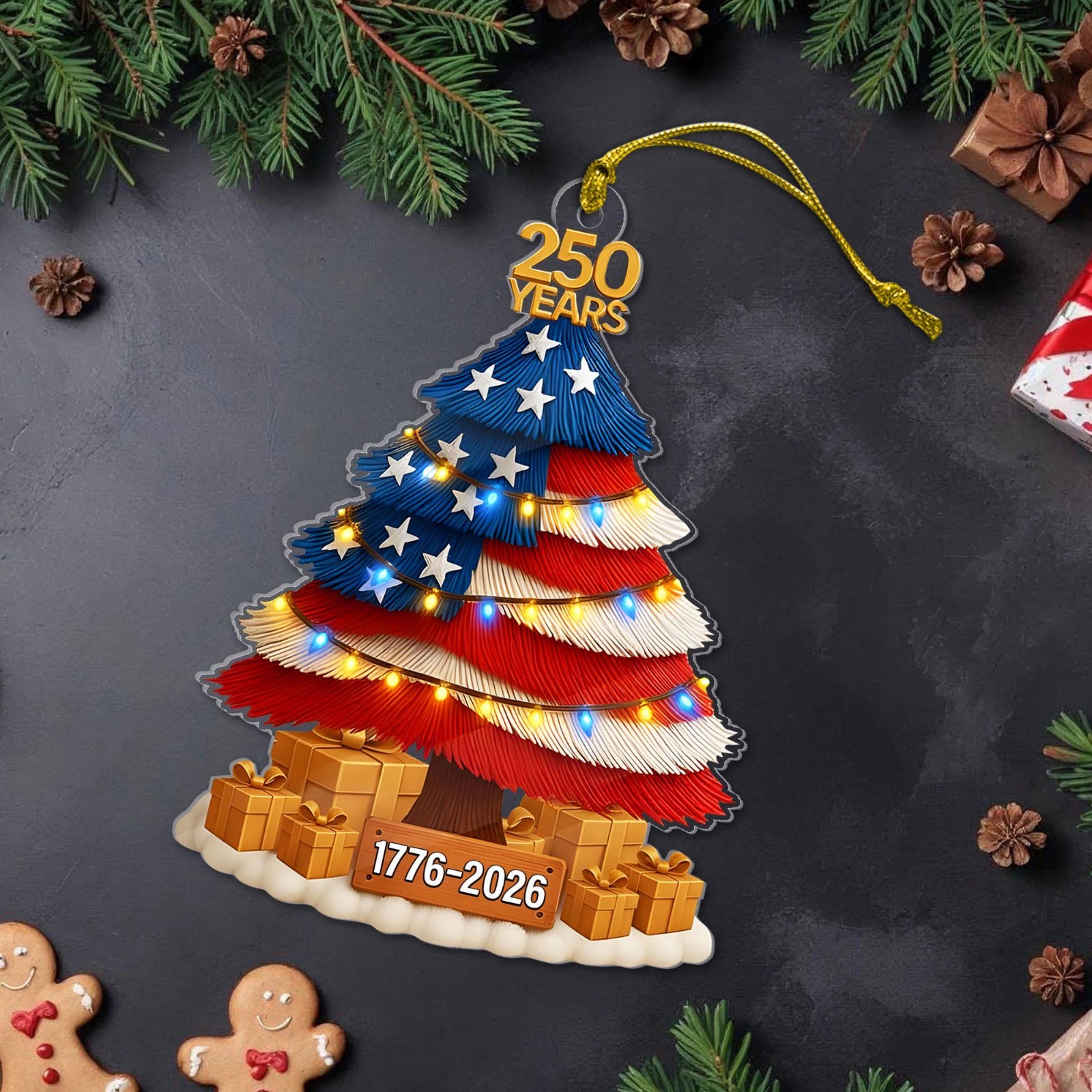 America 250th Anniversary Ornament 1776–2026 Patriotic Christmas Tree Decor