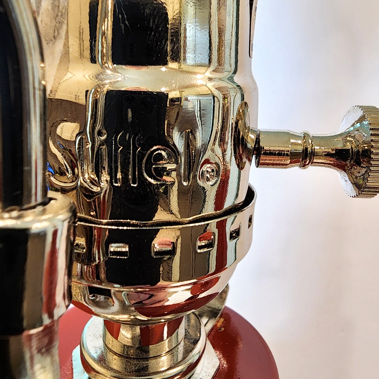 STIFFEL Pair (2) Table Lamps Gloss Rust Orange/Red & Satin Nickel *Imperfections