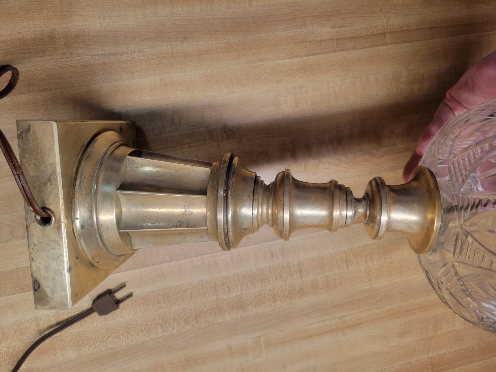 Vintage Heavy Solid Brass and Embossed Glass Table Lamp-shade Not Included