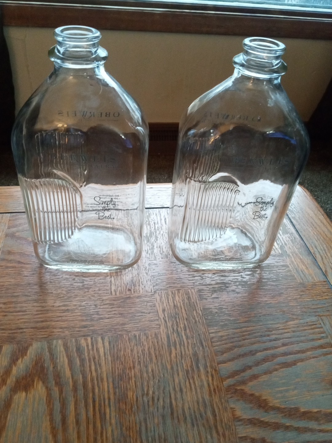 2-OBERWEIS DAIRY Glass Milk Bottles / 2 Quarts /64 Oz /Clear No Caps