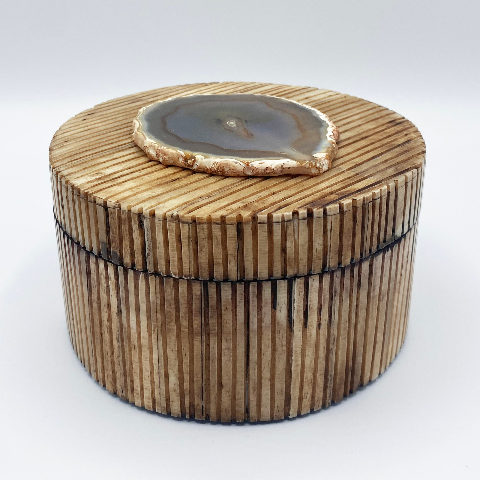 GLOBAL VIEWS Chiseled Bone & Agate Quartz Decor Box – Trinket Jewelry Storage