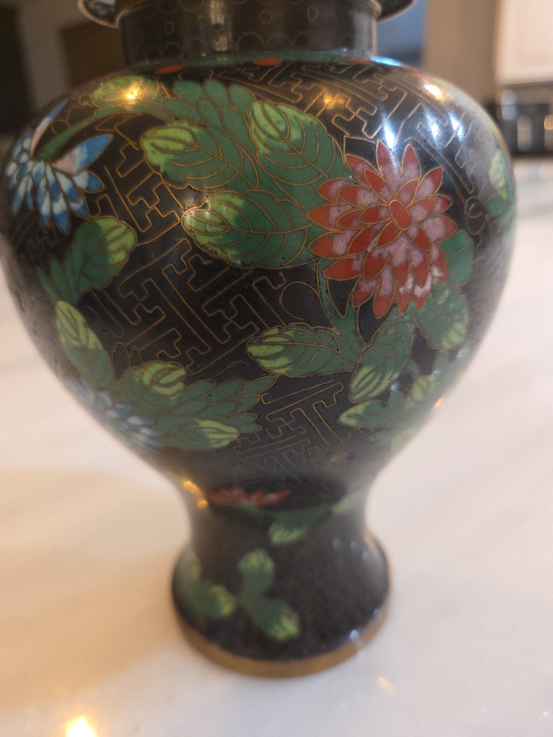 Cloisonne Ginger Jar With Lid, 10 Inches Tall