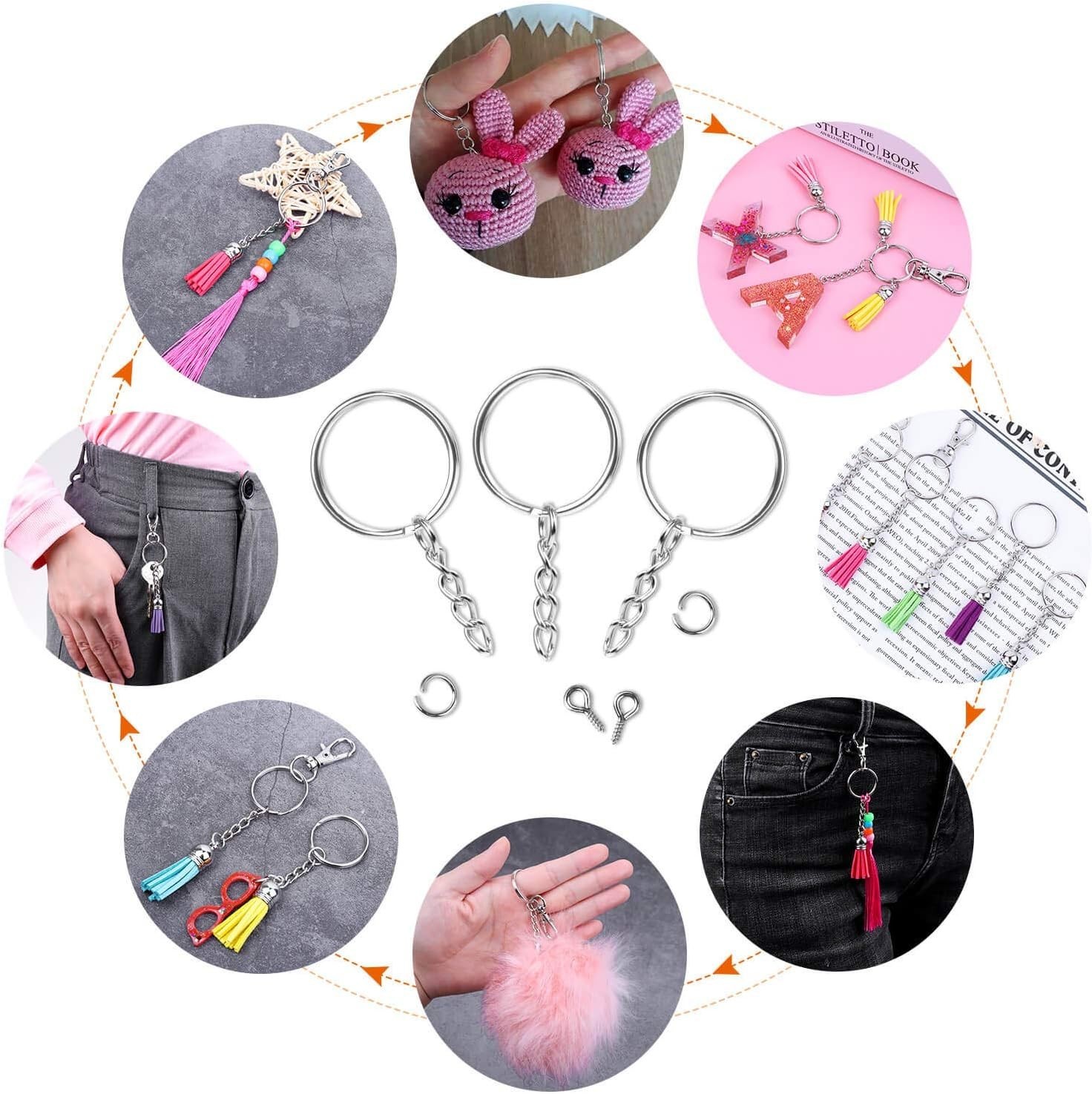 360Pcs Keychain Hardware Set Bulk Rings Chains Jump Rings Screw Eye Pins DIY