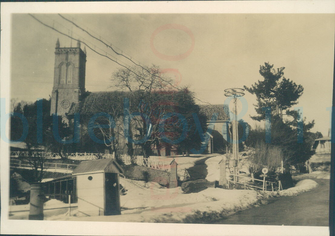 1929 photo Murree hills Church in snow NW British India Pakistan 3.3×2.3″