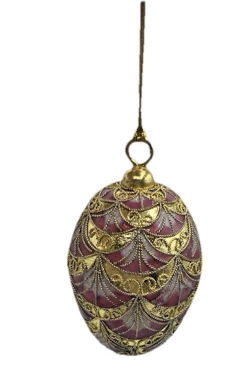 Vintage Pink Enamel Egg Ornament Gold Tone Easter Holiday Decor