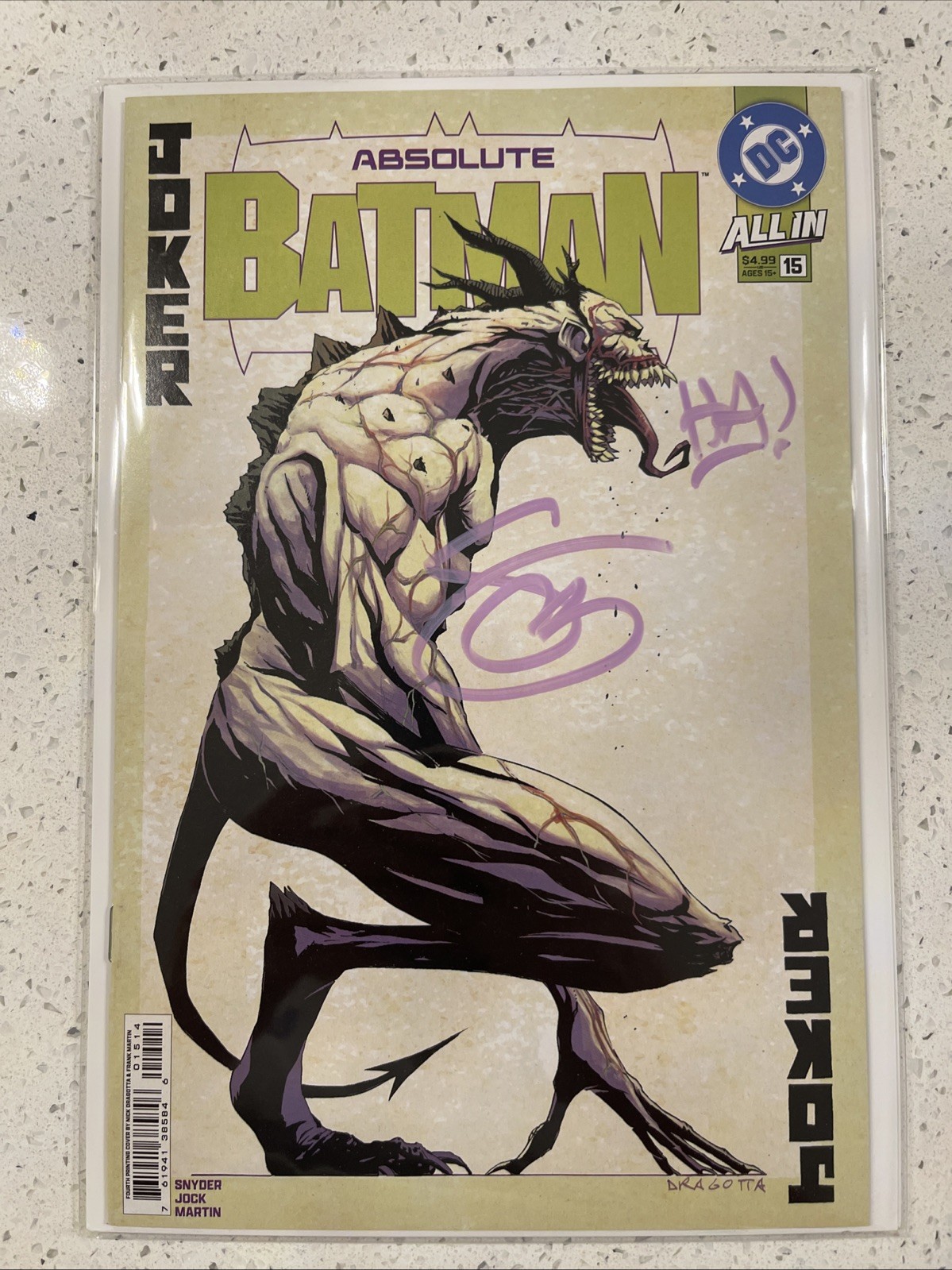 Absolute Batman #15 4th Print Cover A Signed Snyder + HA! NM And COA.