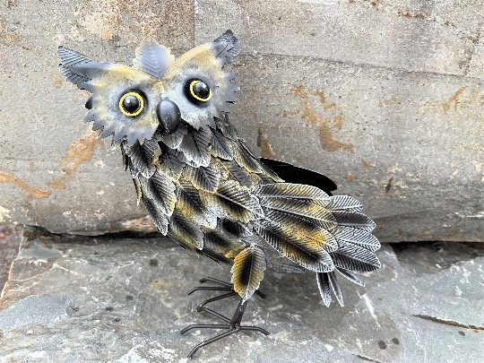 Rustic 11.75″ Tall Tin Metal Owl Figurine Garden Yard Porch Decor Lodge Cabin