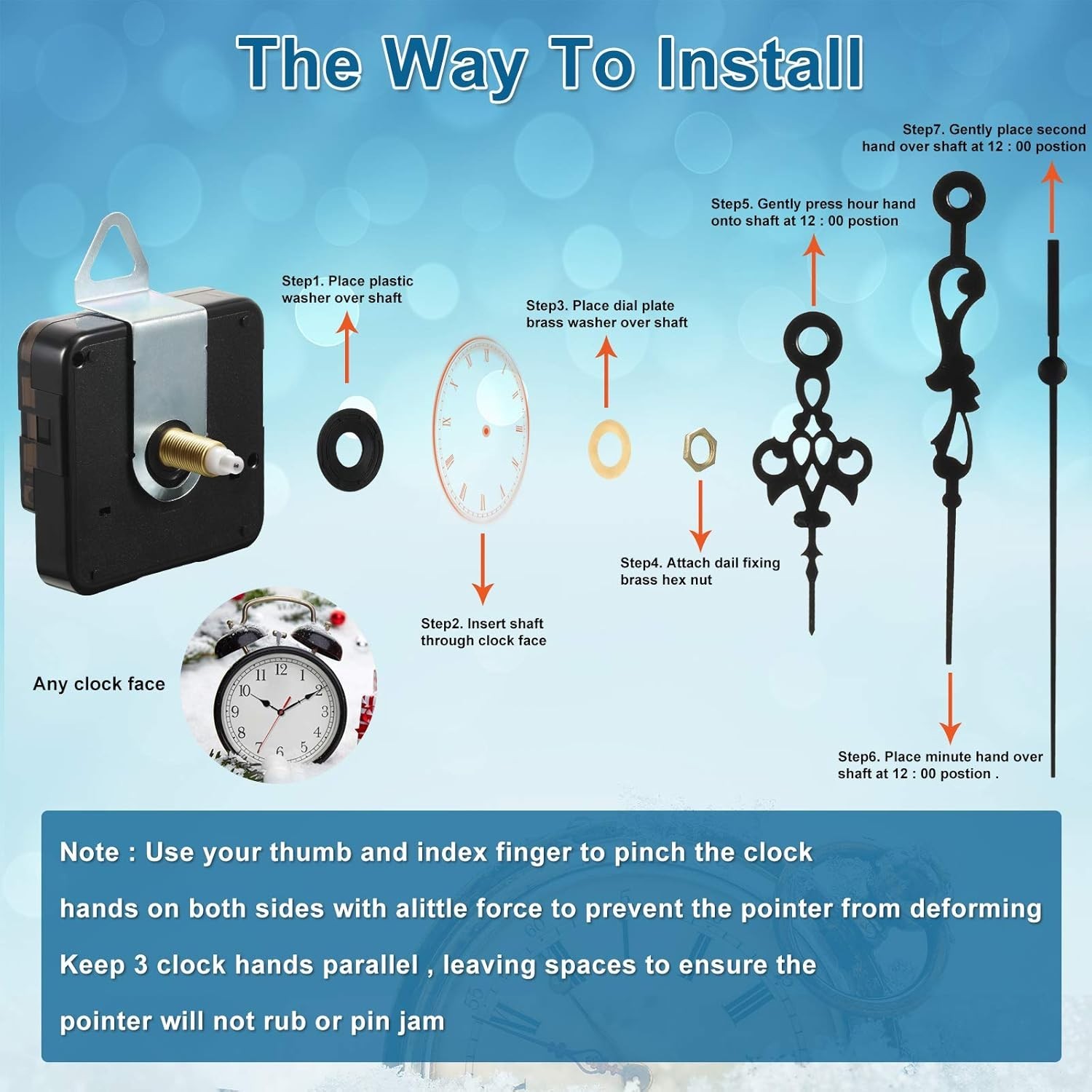 Battery-Operated Clock Movement Replacement Kit, 20mm Shaft, 6 Hands Included