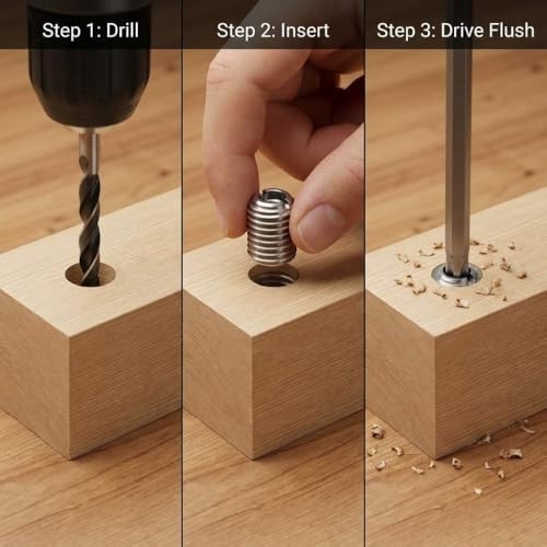 QWORK Stainless Steel Threaded Insert for Hard-Wood, 1/4-20 Internal Threads 50