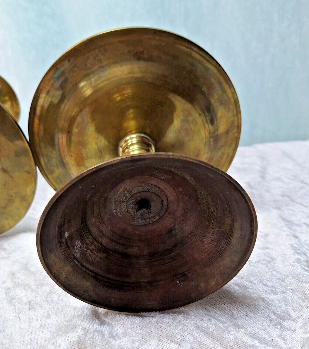 Pair Solid Brass Middle Eastern Candlesticks 11″ High x 6″ Wide 2.5 Pounds Each