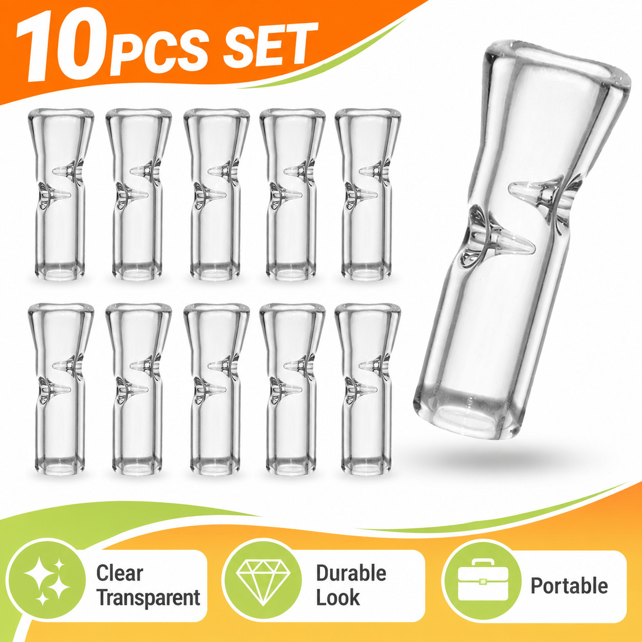 10PCS Medium Glass Filter Tips for Cigarettes Reusable Clear Ø9mm OD x35mm Pack
