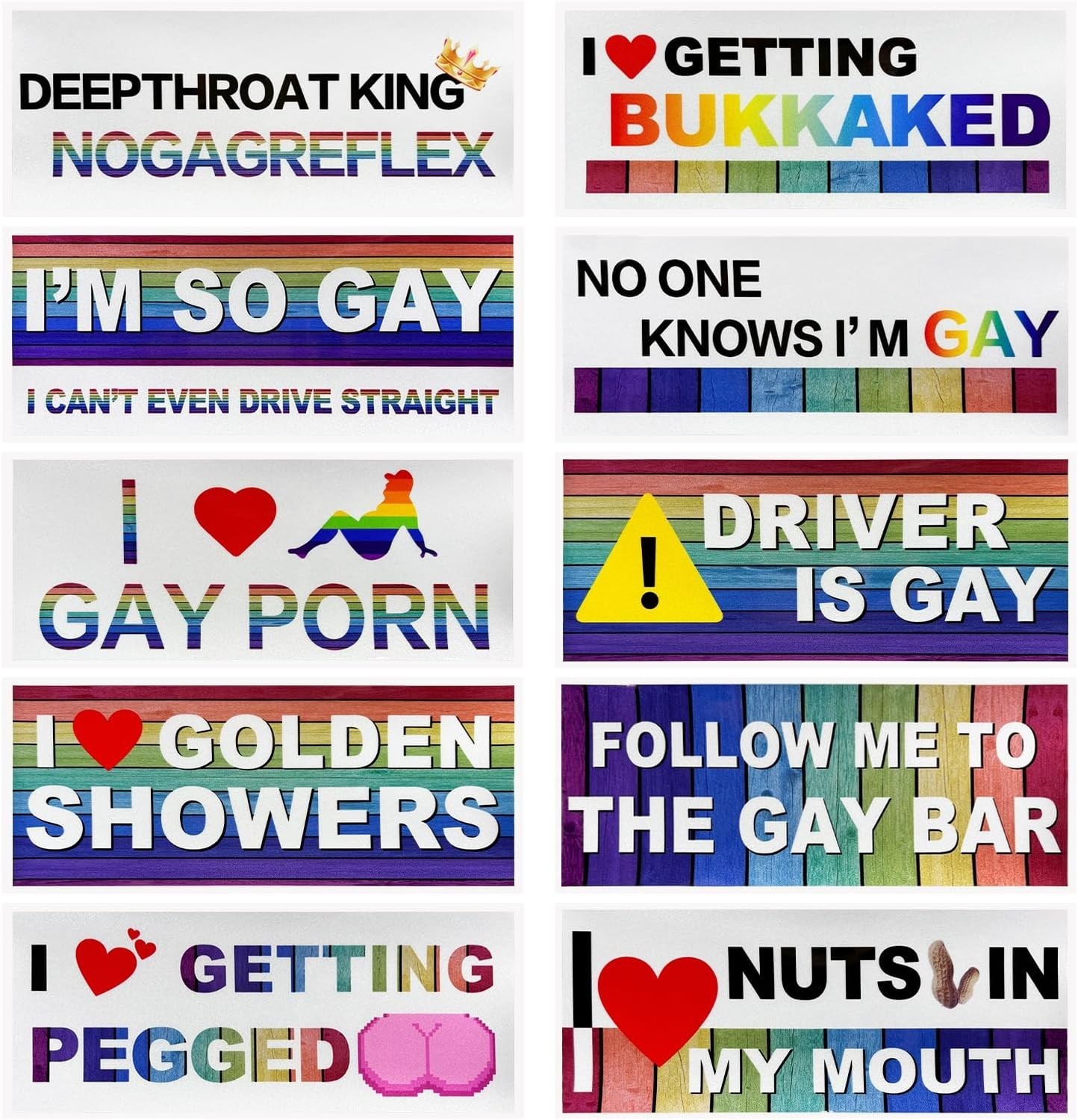 10-pack Rainbow Bumper Decals, Funny Gay Pride Car Stickers for Vehicle