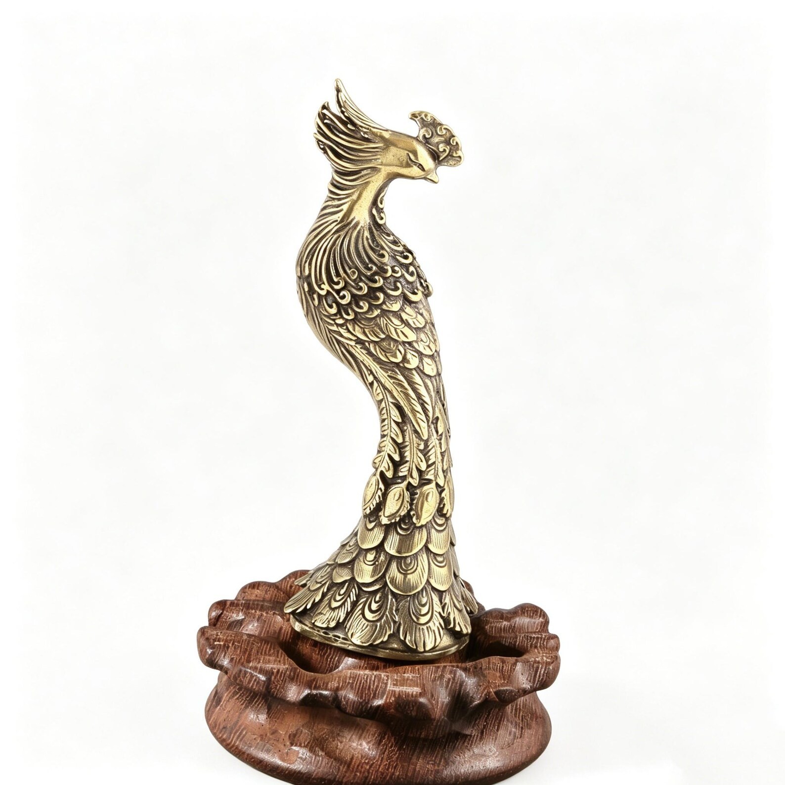 Solid Brass Phoenix Figurine, Collectible Mythical Bird Statue, Feng Shui Decor
