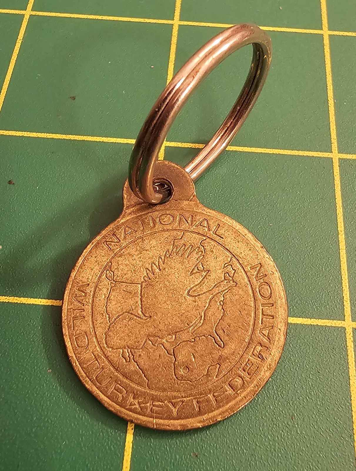 Vintage National Wild Turkey Federation Brass Round Keychain, Tag, B3B9