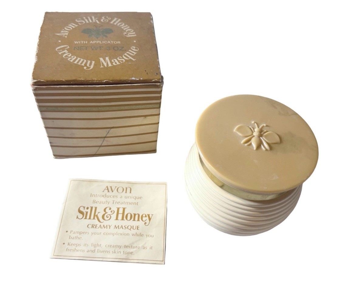 Vintage 1970’s Beehive Jar Silk & Honey Creamy Masque Avon ~ Original Box Empty
