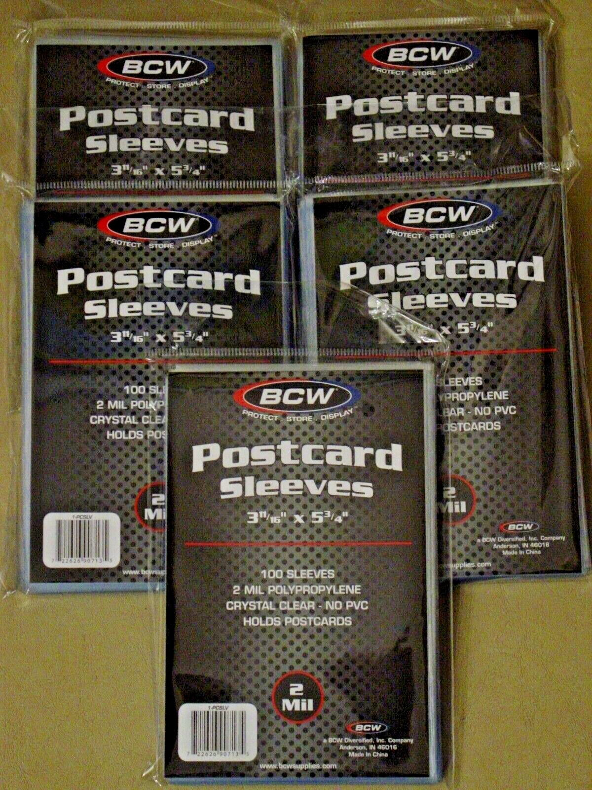 500 BCW POSTCARD SLEEVES Archival Safe Acid Free Bags 5 Packs@100 Polypropylene