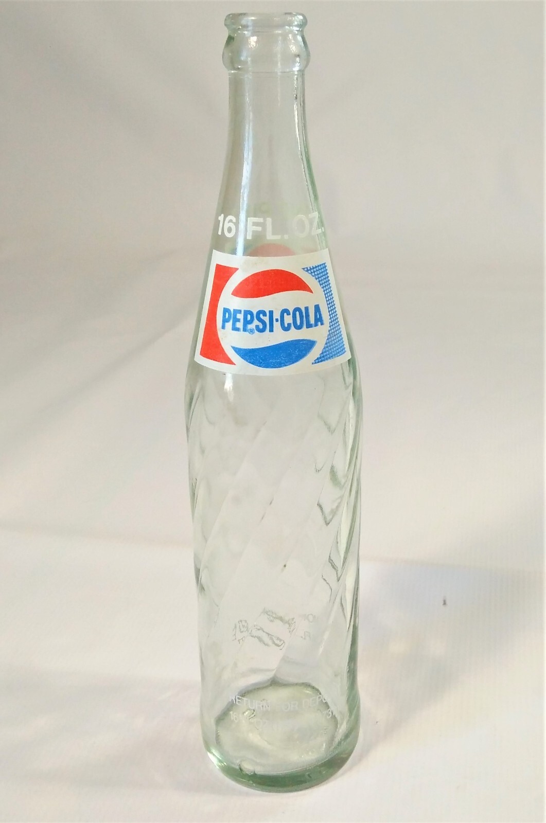 Pepsi Cola Bottle 1 Pt 16 Oz Return For Deposit Money Back Soda Pop Clear Vtg
