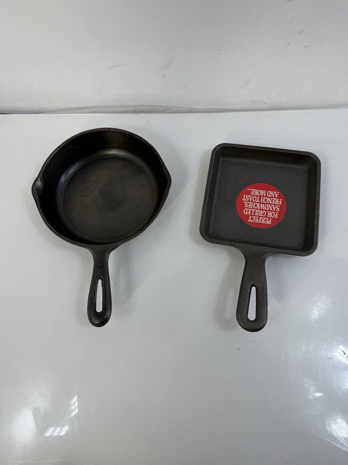 2,VINTAGE Personal Pans LODGE 5WS SQUARE CAST IRON SKILLET 5.5” & 7” Round