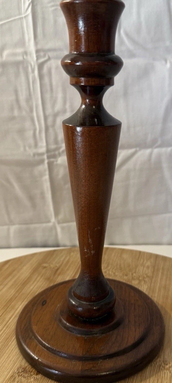 Vintage Turned Wood Candlestick Holder Tall Wooden Candle Stick Rustic Decor