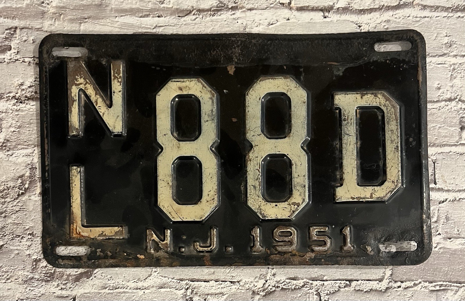 1951 New Jersey Heavy Steel License Plate NL 88D