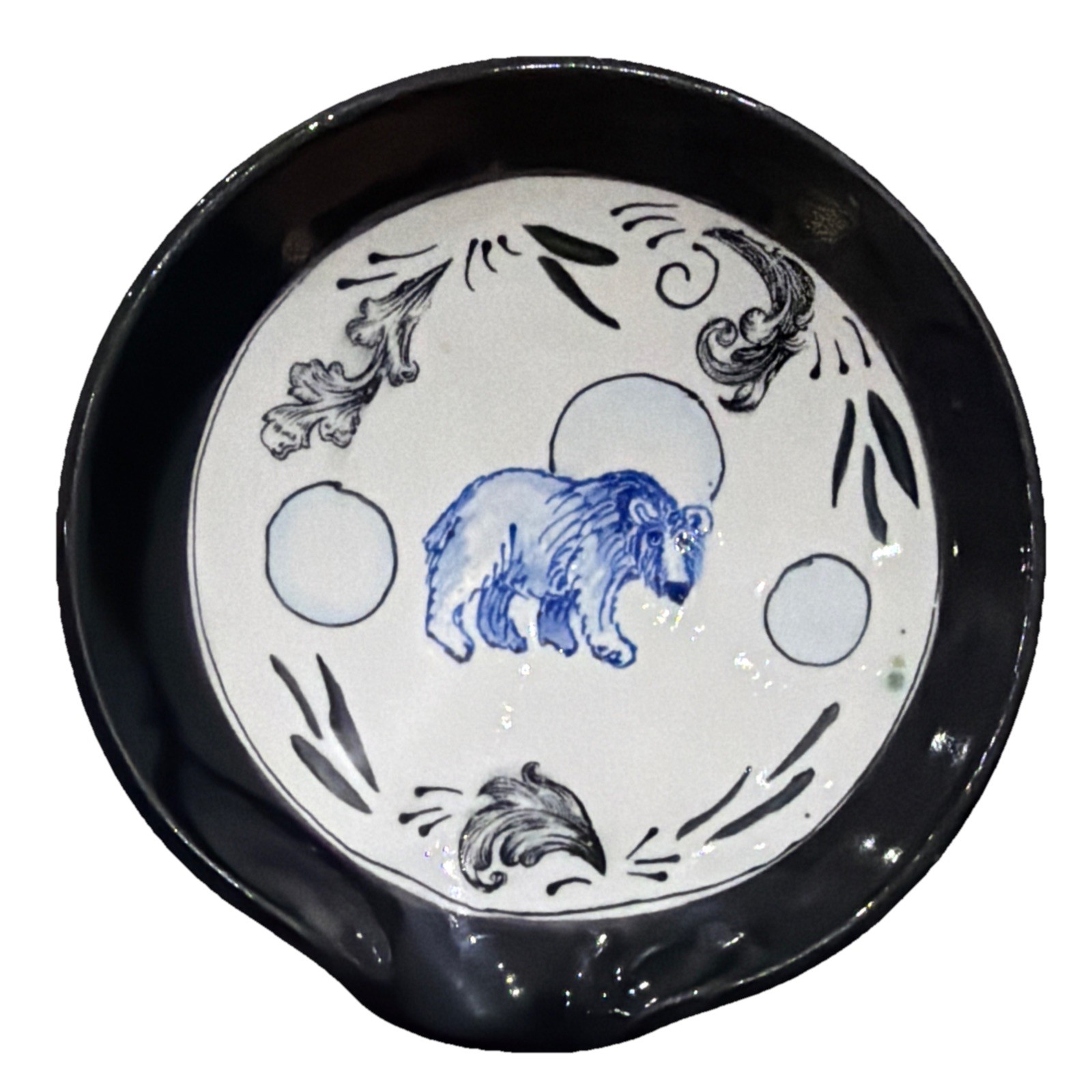 Vintage Signed Handmade HandPainted Artables Grizzly Bear Art Bowl Spoon Rest 6”