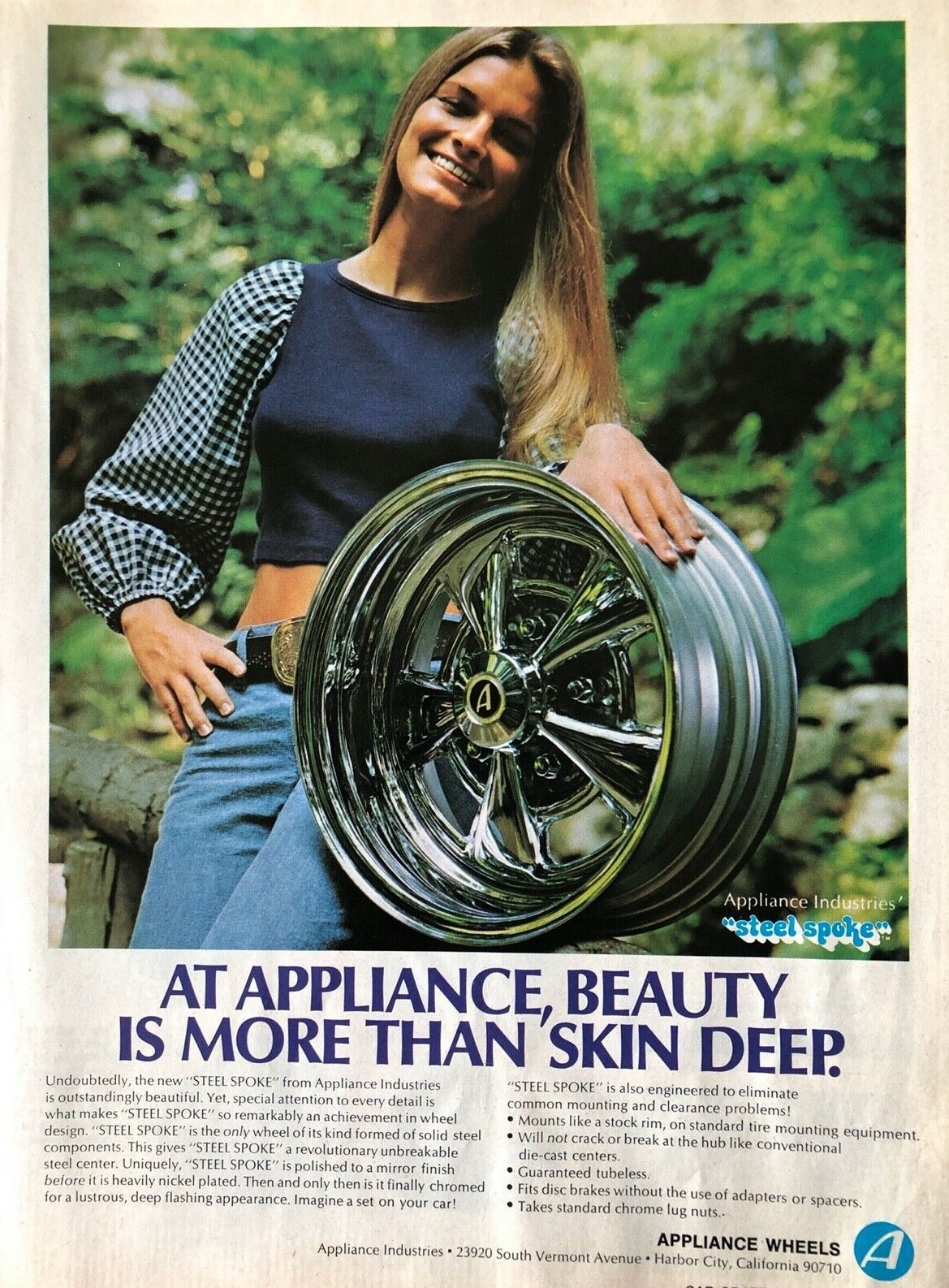 Vintage 1970s Sexy auto parts appliance wheels original ad A293