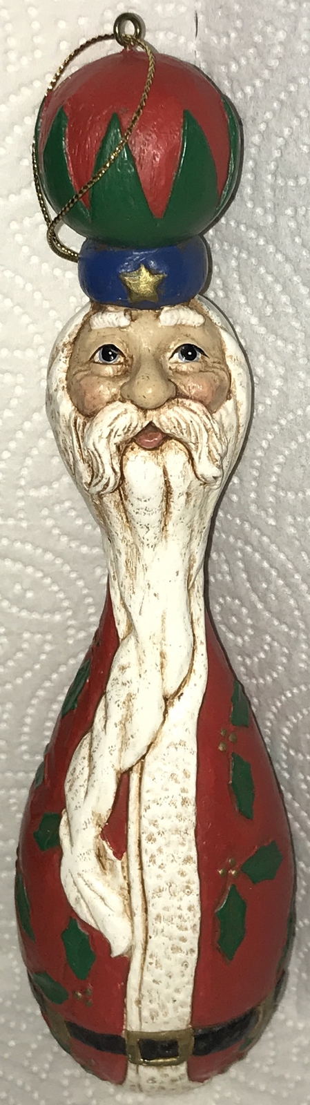 Folk Art Style SANTA Ornament Christmas Collectible Bowling Pin Shape