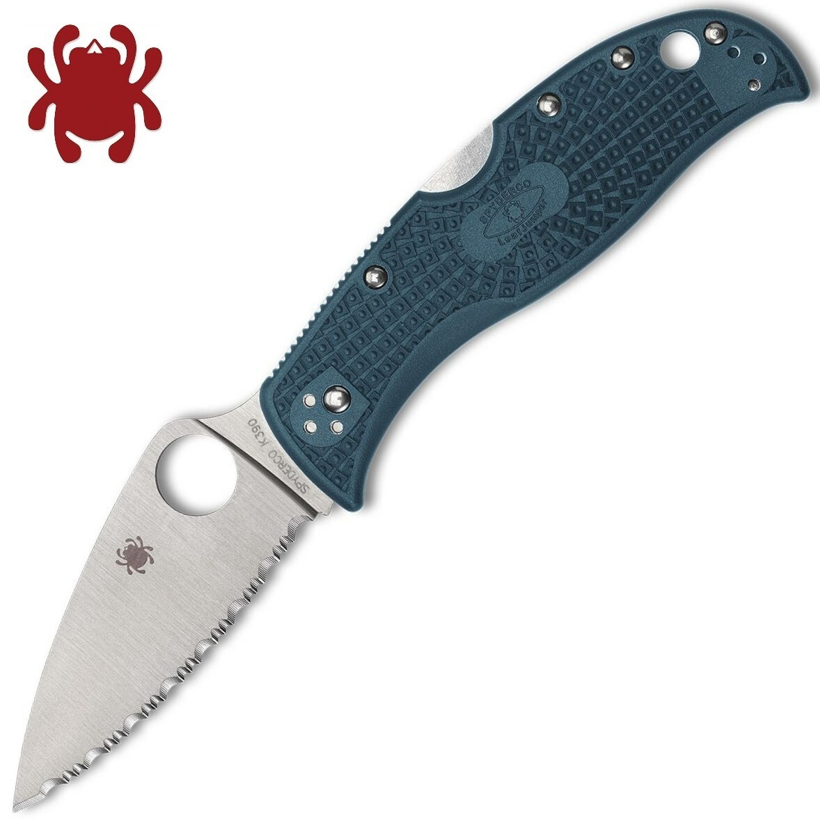 Spyderco LeafJumper K390 Satin Leaf Shaped Serrated Blade Blue FRN C262SBLK390