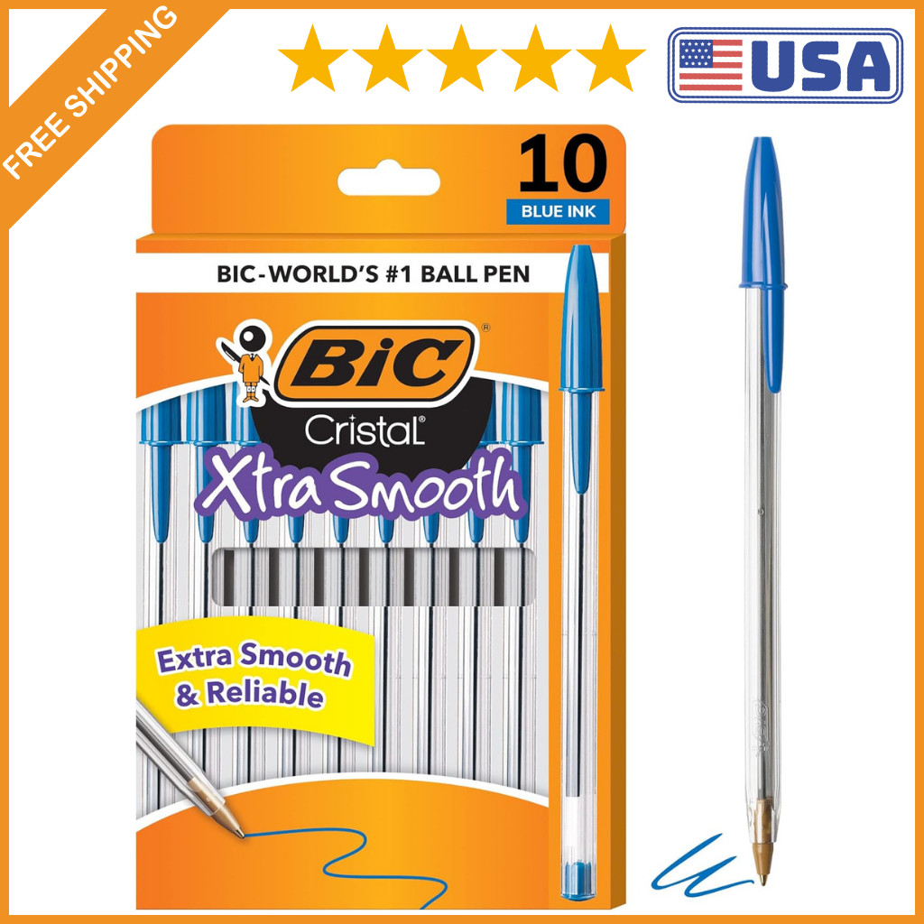 Pack of 10 Ballpoint Pen – Blue Ink Ball Point Pens for Office Writing School