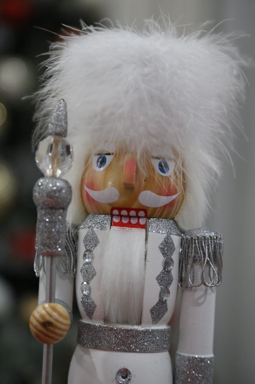 Nutcracker Christmas Decorations 14 inches Soldier in White Wooden Handmade