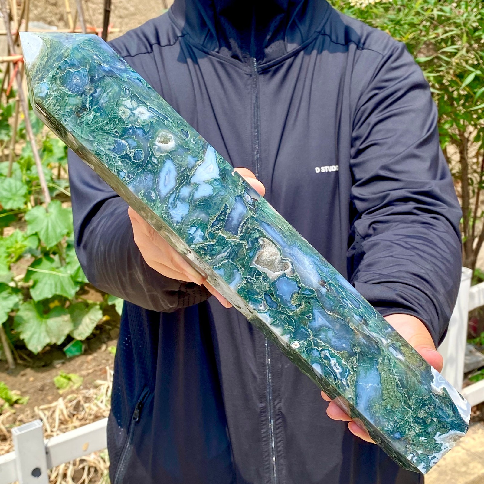 5.44LB Natural water grass agate water Obelisk crystal energy column