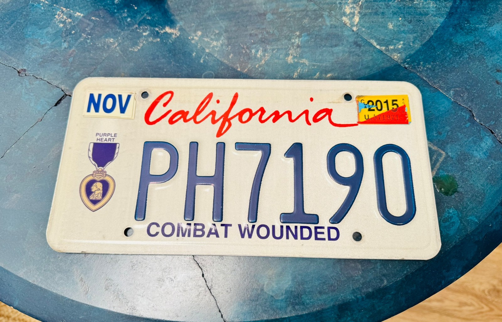 Expired California Purple Heart License Plates Combat Wounded Match Set CA 2015