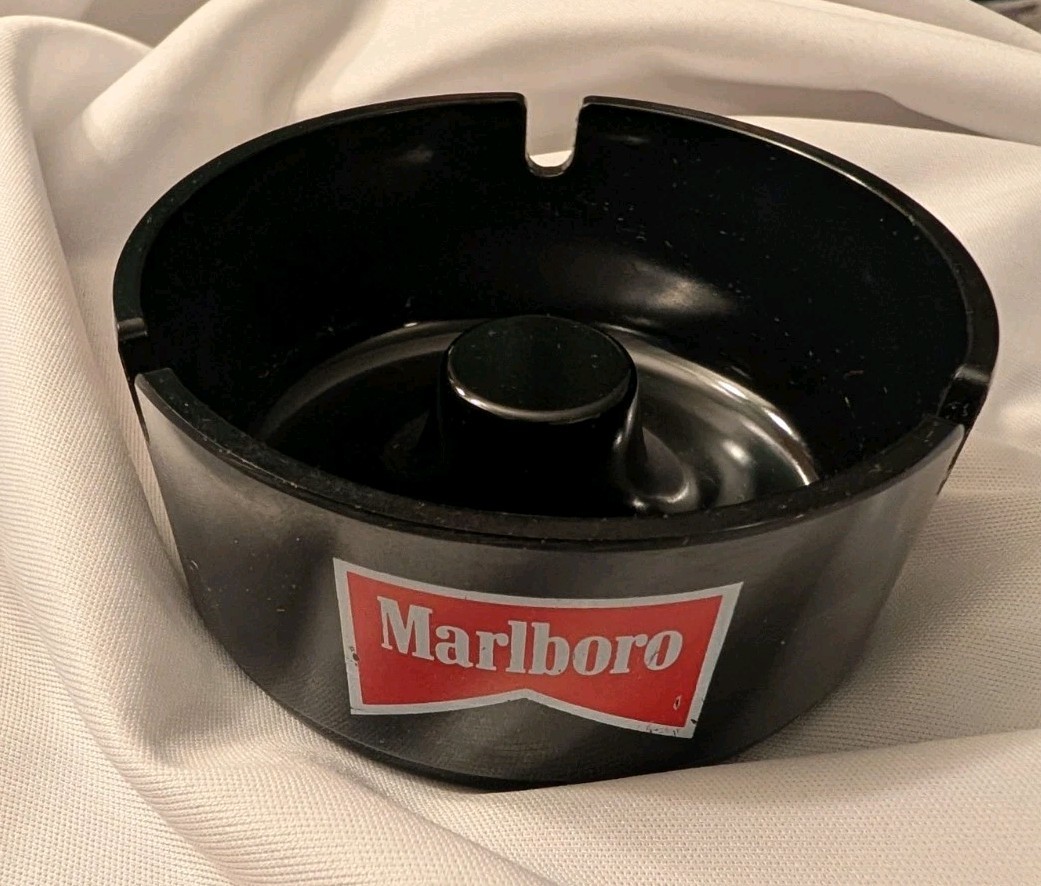 Vintage 1980s Marlboro 3 Slot Ashtray Black Melamine