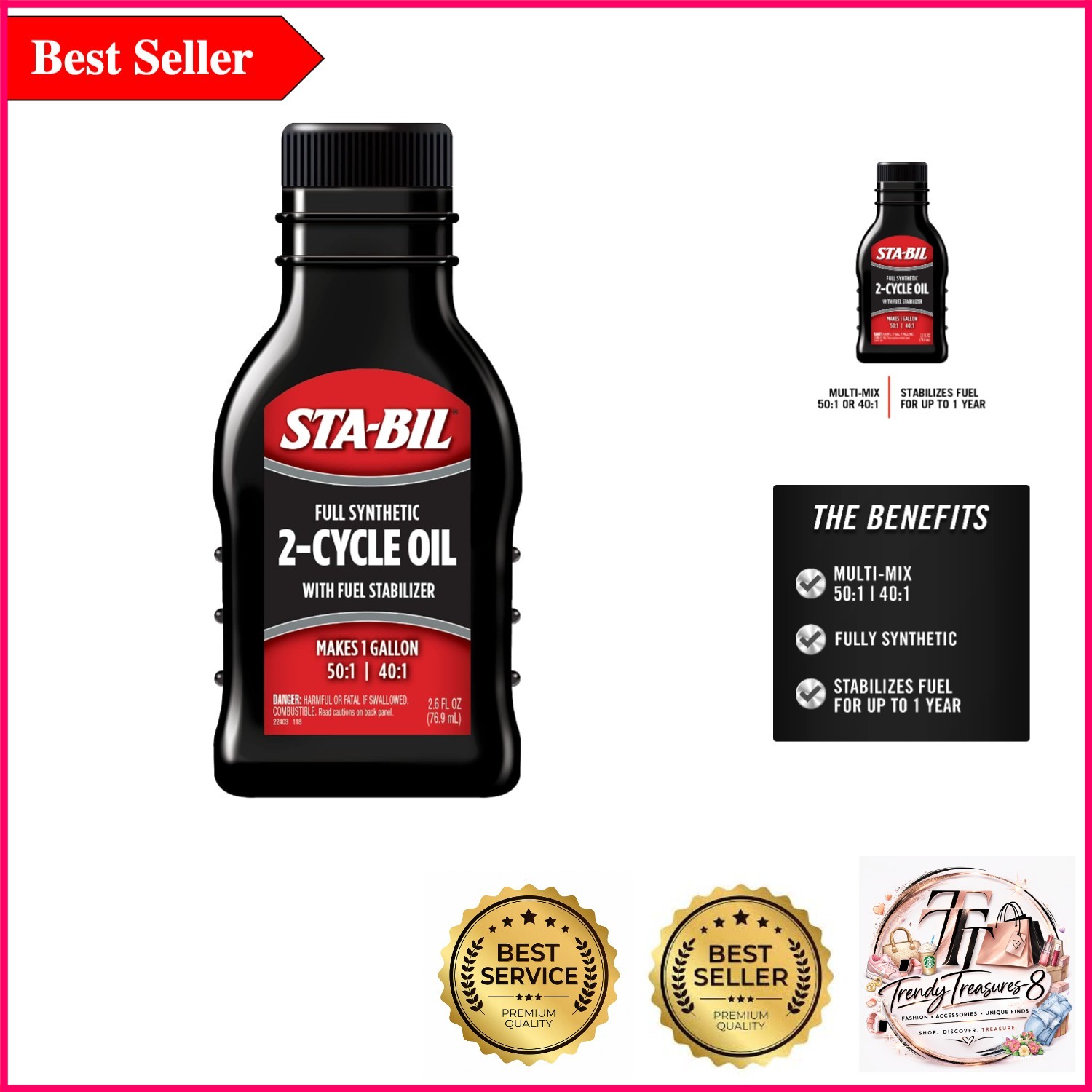 Full Synthetic 2-Cycle Oil with Fuel Stabilizer – Up to 12 Protection