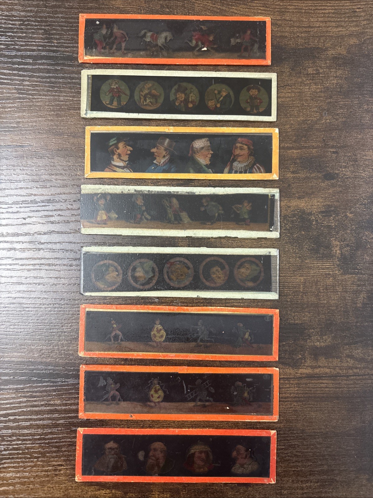 Antique Lot Of 8 German Magic Lantern Glass Slides Characters, Portraits, Faces