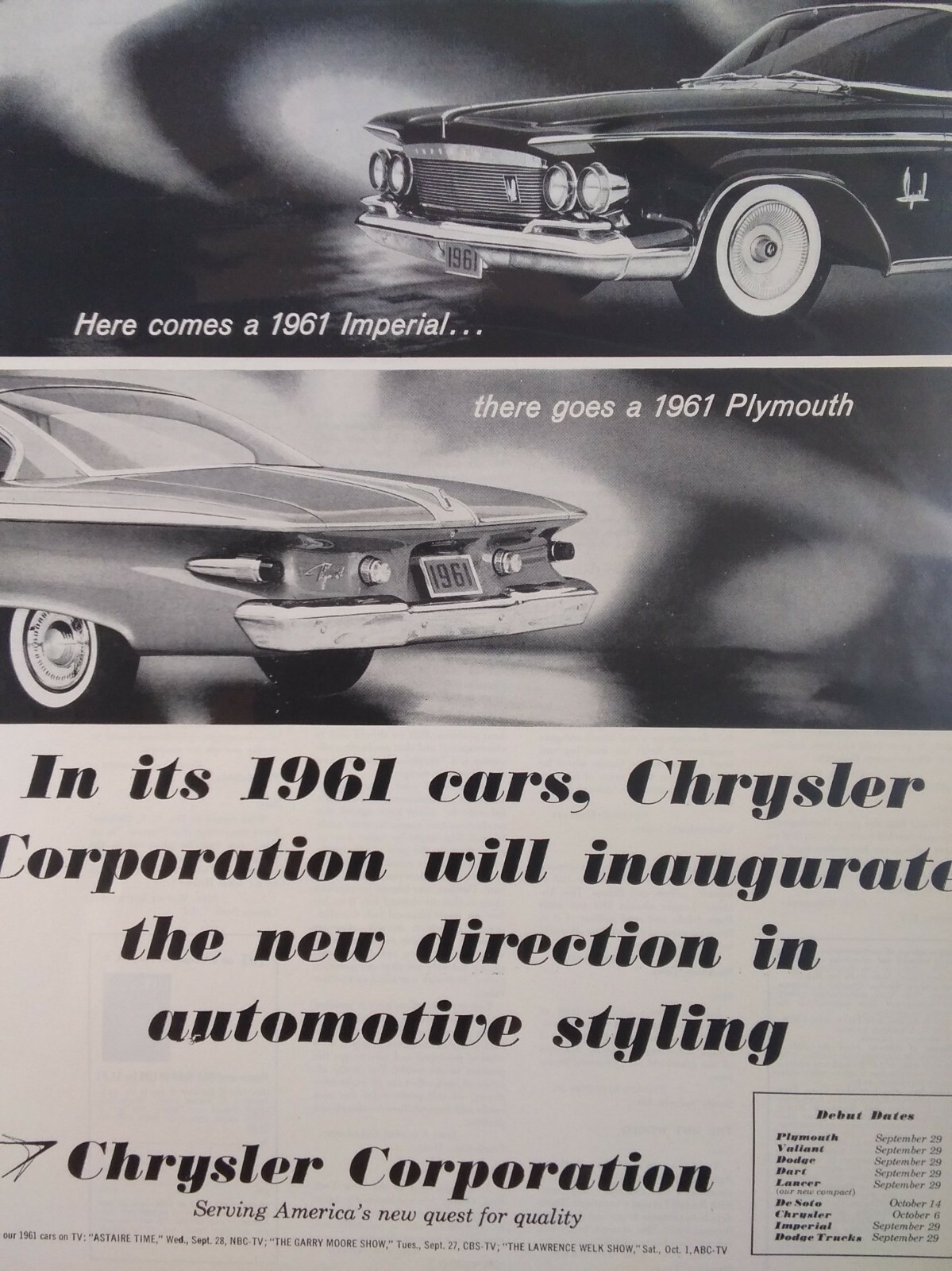 Chrysler Print Ad Original Rare Vtg 1960s Imperial Grill Plymouth Tail New Cars