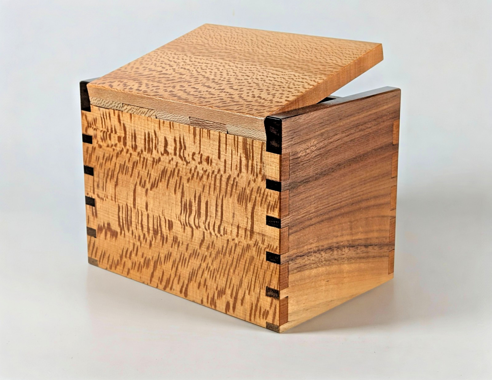 Keepsake Box Highly Figured Sycamore Walnut Wood Hinge 5.4 in x 3.6 in x 4.0 in