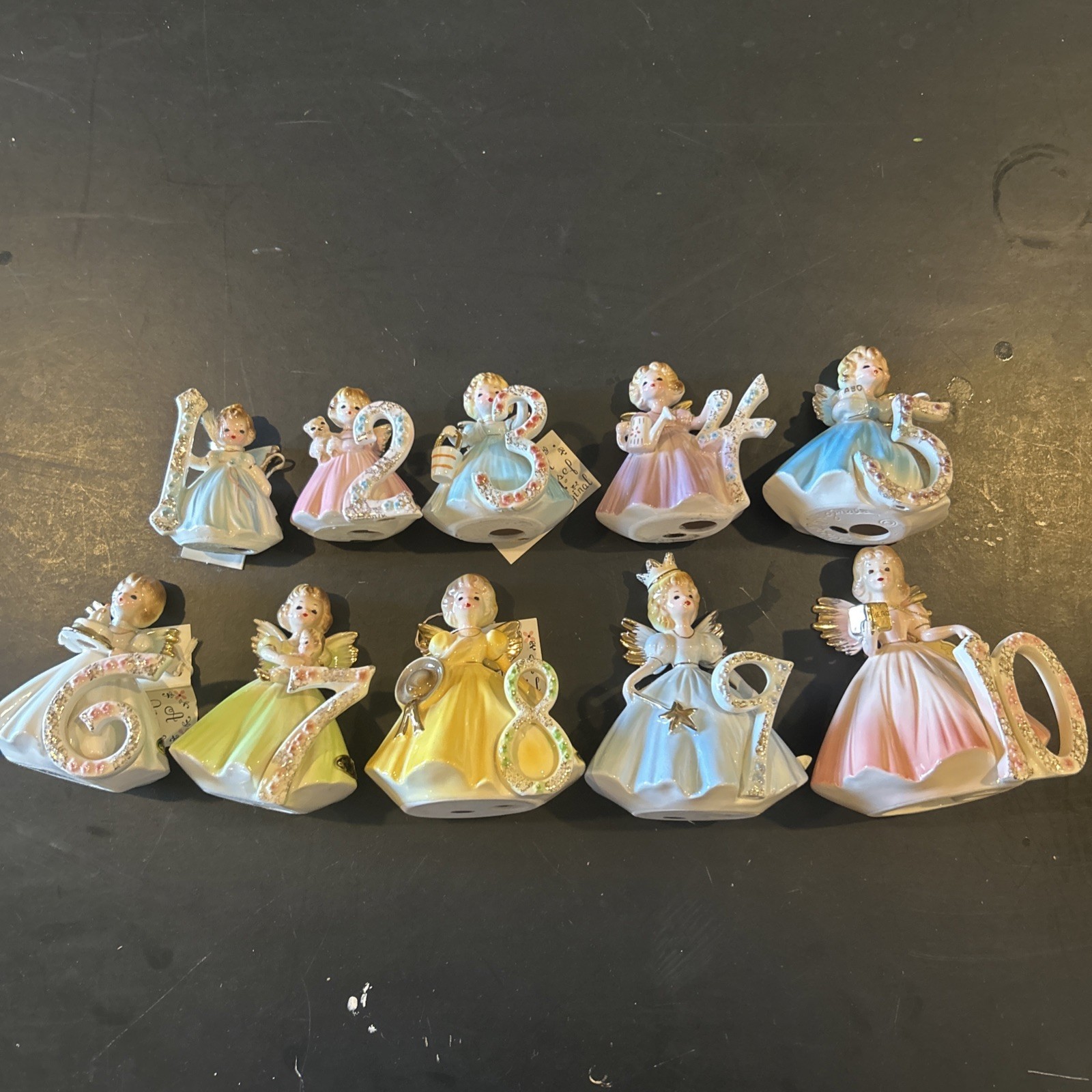 Josef Originals Porcelain Figurine Birthday Girl Angels, COMPLETE SET AGES 1-10