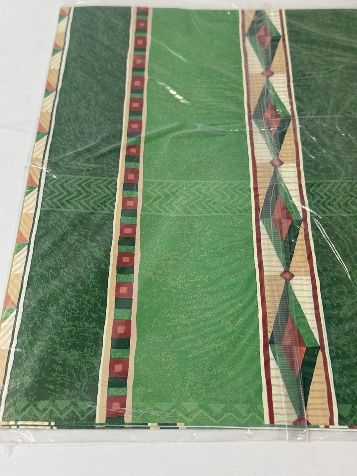 VTG English Cards Gift Wrap Green Geometric Southwestern 3 Sheets USA NOS READ